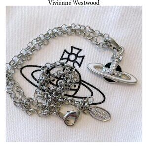 Vivienne Westwood small 3D orbit pink silver necklace
